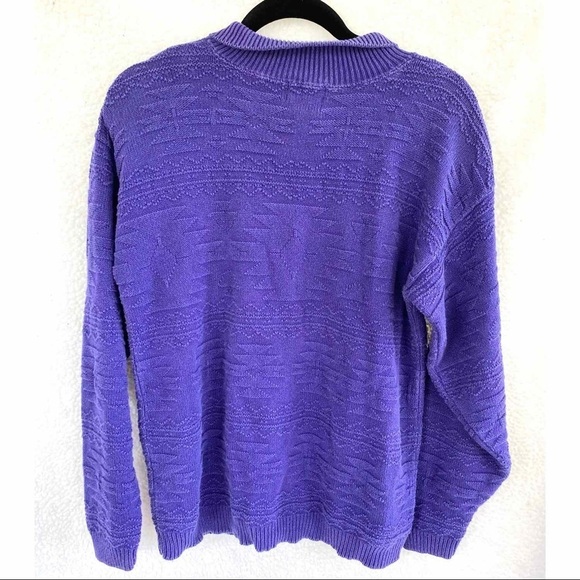 Vintage Purple Aztec Tribal Patterned Textured Collared Retro Preppy Sweater - Picture 4 of 4